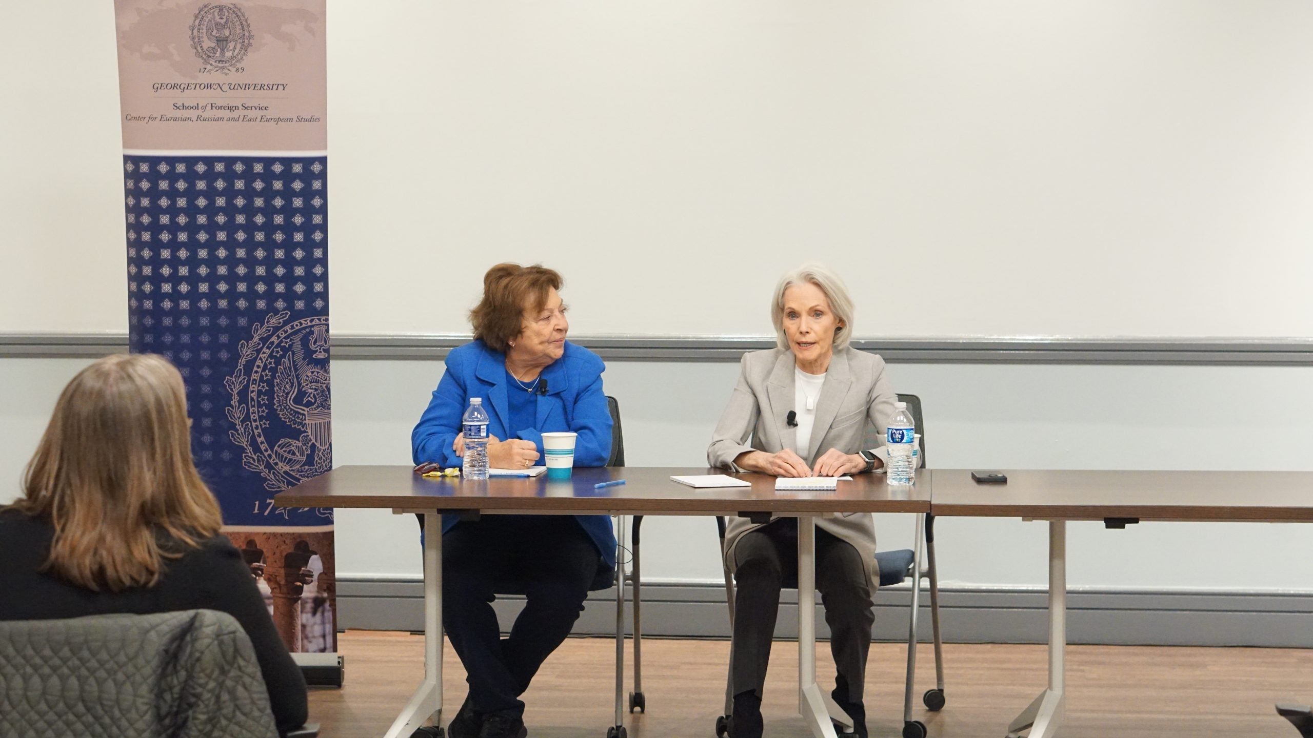 Angela Stent and Jill Dougherty in conversation at event